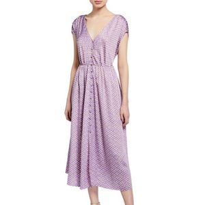 Kate Spade Lilac geo dot-printed short-sleeve satin midi dress size 2